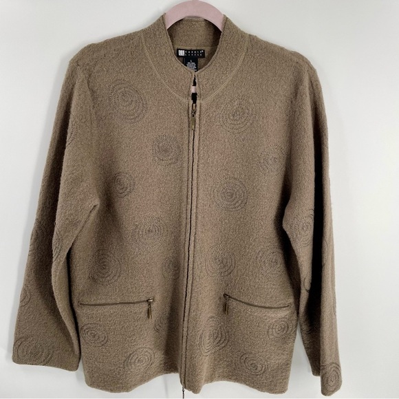 Carol Little Vintage Boiled Wool Spiral Detail Zip Pockets Unlined Jacket Casual - Picture 1 of 12